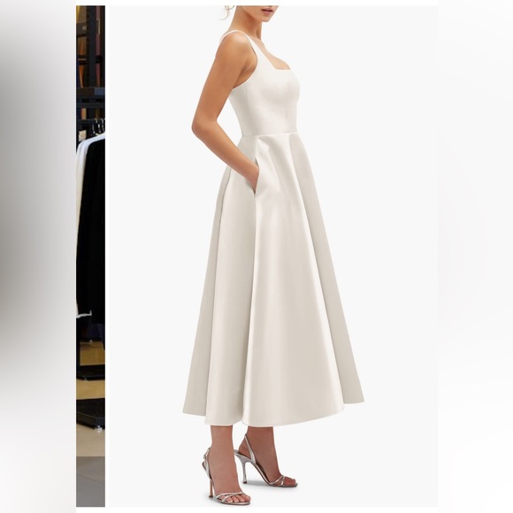 Dressy Collection Square Neck Sateen Midi Gown - Picture 3 of 4